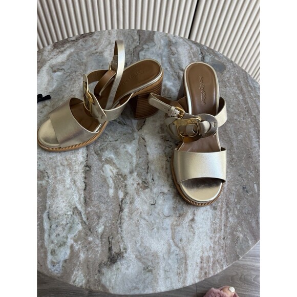 SEE BY CHLOE CHANY Gold LEATHER HEELED SANDALS 38.5 - Picture 5 of 10